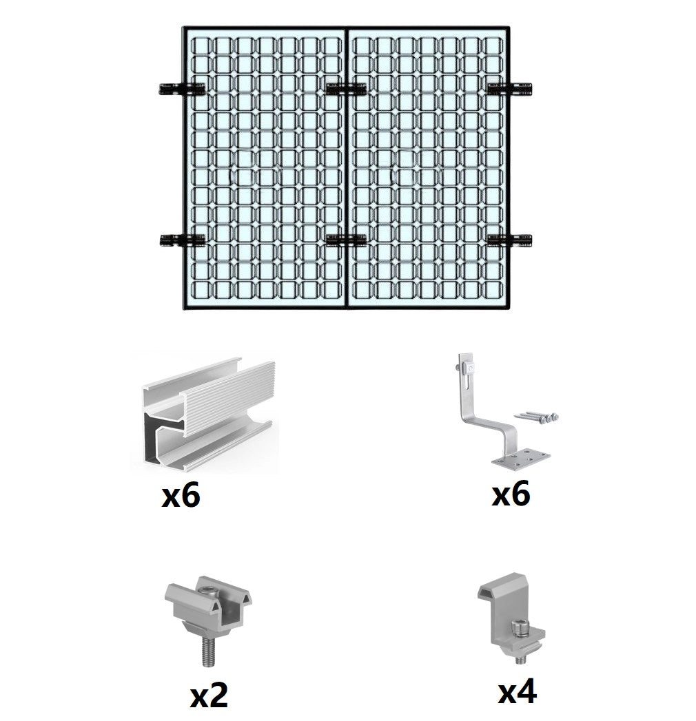 Solar Halterung Ziegeldach Set für1/2/3/4 Module, Upgrade 300MM Aluprofil und Photovoltaik Dachhaken, Solarmodul Halterung Ziegeldach Schwarz Einstellbare Klemmen für Modul Dicke 30mm 35 mm 40mm Mzd01