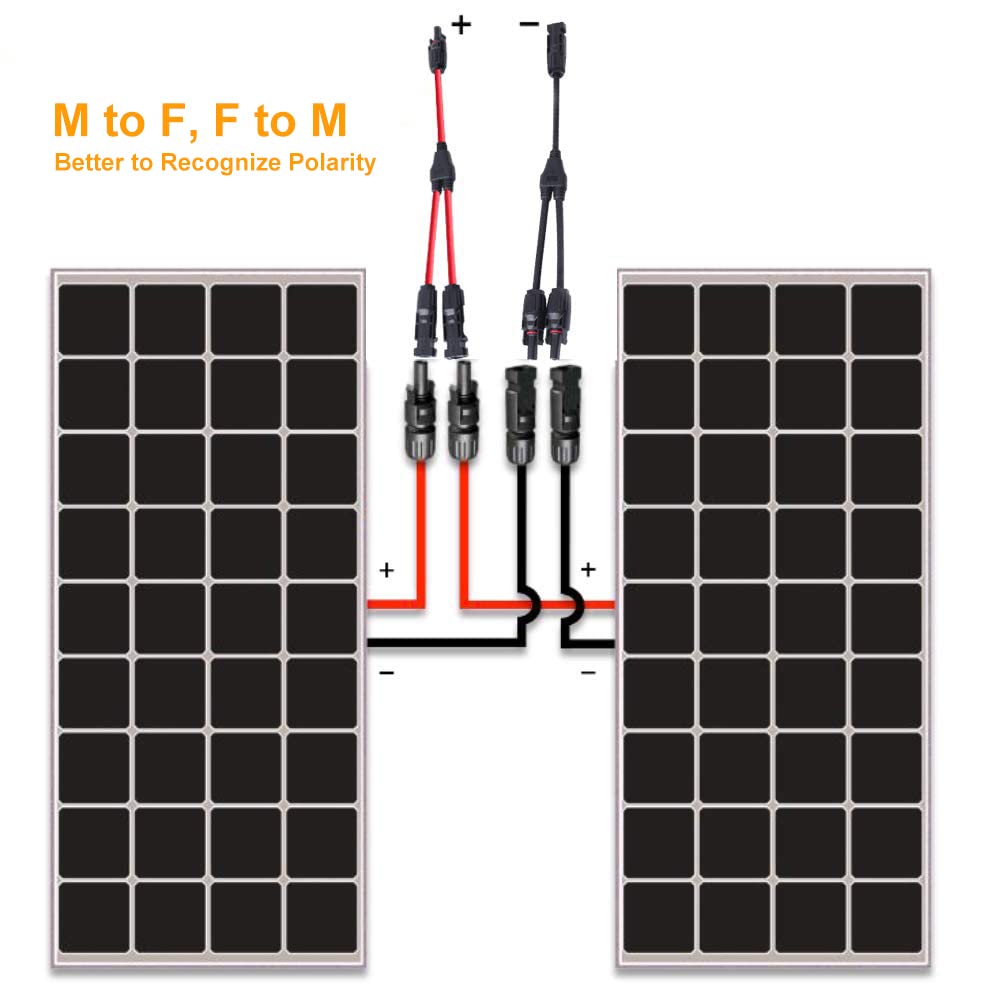 Solar module cable Y-connector 2.5-6 mm², solar cable Y-distributor 12/10 AWG photovoltaic solar cable PV connector 1 pair MMF + FFM for parallel PV connection, red + black