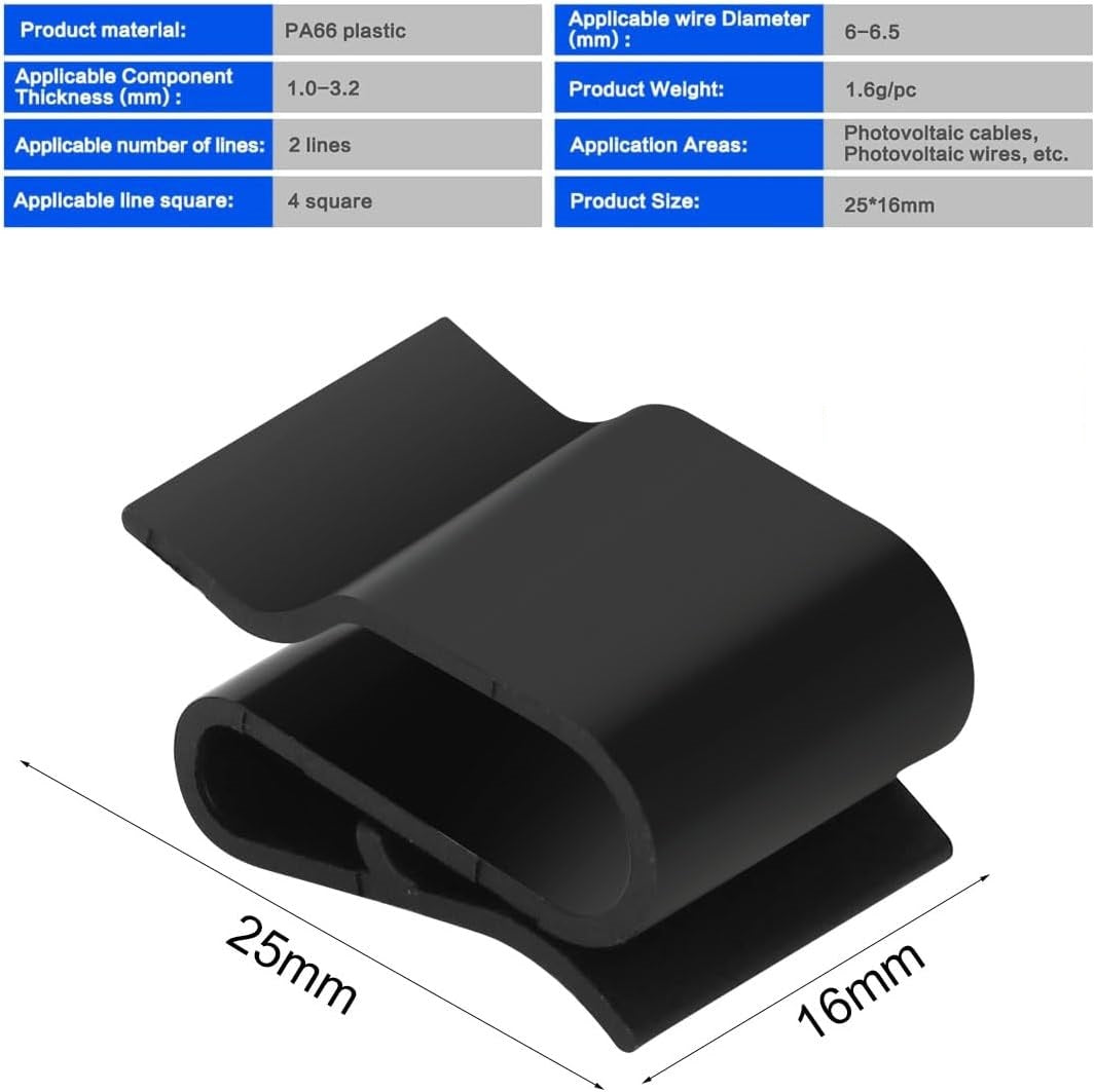 50 pieces solar panel cable clamps photovoltaic cable clips cable holder cable ties trailer frame wire clamps for solar module fixation black