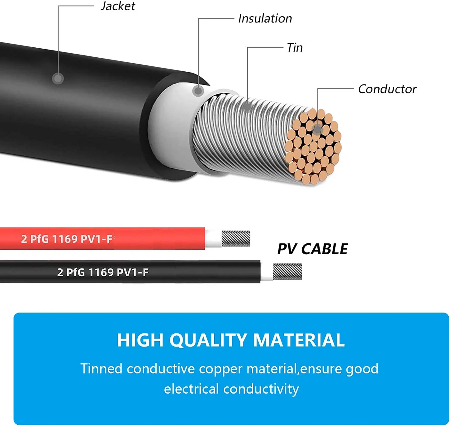Solar cable extension 4mm² / 6mm² 1-20m solar panel adapter cable, solar cable extension, both sides MC-4 solar connector solar cable extension cable, for plug solar system solar cells photovoltaic assembly (black + red)