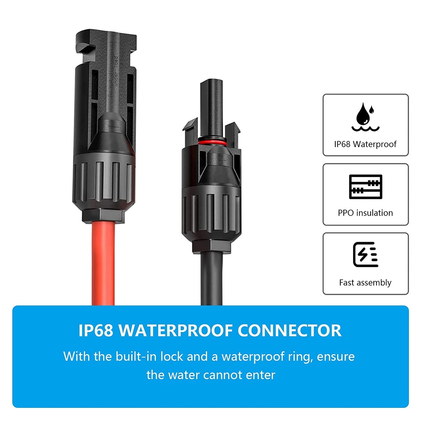Solar cable extension 4mm² / 6mm² 1-20m solar panel adapter cable, solar cable extension, both sides MC-4 solar connector solar cable extension cable, for plug solar system solar cells photovoltaic assembly (black + red)