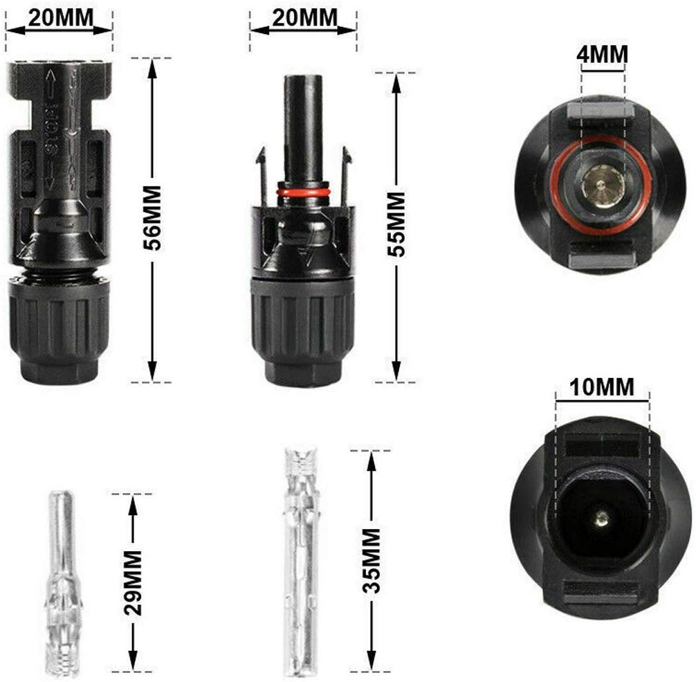 Solar Connector, 20/50/100 pcs Male Female Solar Module Connector Ip67 Waterproof, PV Connector Compatible with 2.5mm²-6mm² Solar Cable