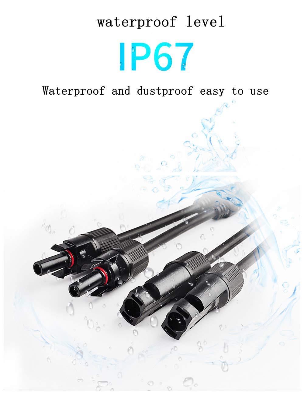 Solar module cable Y-connector 2.5-6 mm², solar cable Y-distributor 12/10 AWG photovoltaic solar cable PV connector 1 pair MMF + FFM for parallel PV connection, red + black