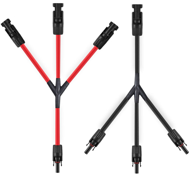 Solar module cable Y-connector 2.5-6 mm², solar cable Y-distributor 12/10 AWG photovoltaic solar cable PV connector 1 pair MMMF + FFFM for parallel PV connection, red + black