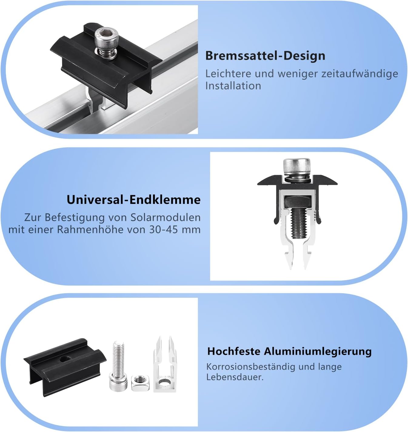 10 pcs Photovoltaik-Solarmodul-Mittelklemmen-Set 30-45mm Mzy08b
