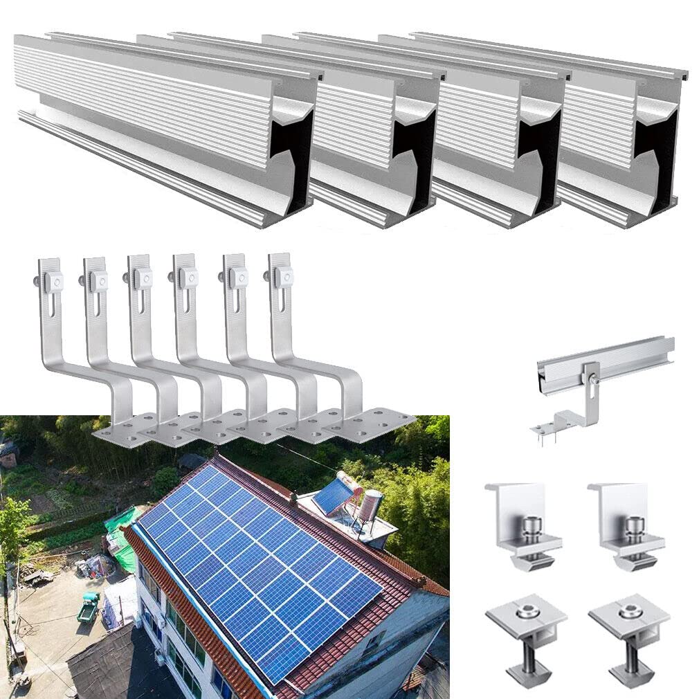 Solar Halterung Ziegeldach Set für1/2/3/4 Module, Upgrade 300MM Aluprofil und Photovoltaik Dachhaken, Solarmodul Halterung Ziegeldach Schwarz Einstellbare Klemmen für Modul Dicke 30mm 35 mm 40mm Mzd01