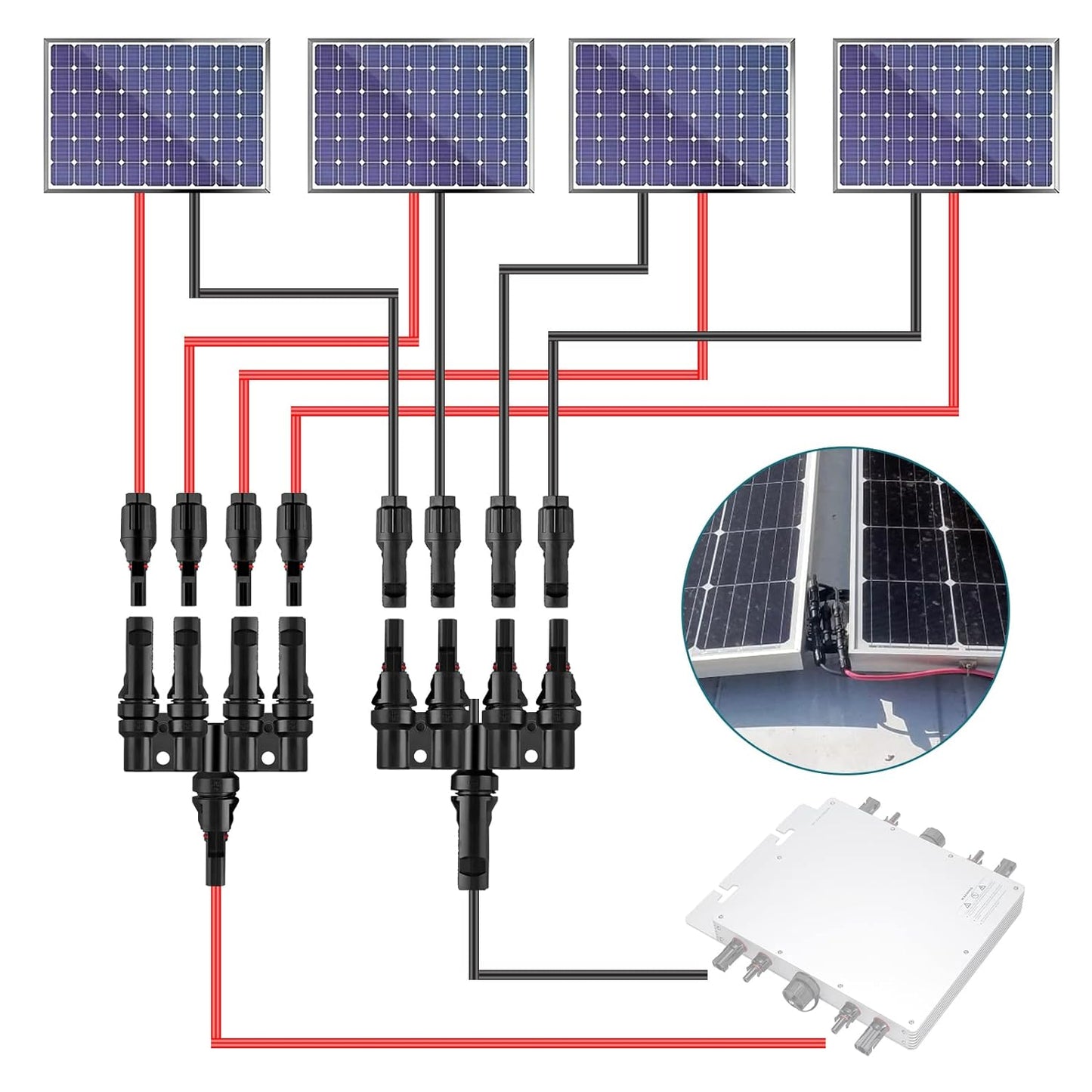 Solar 4T-connector male/female, solar panel cable connector, solar branch connector for parallel connection between solar cells (1 pair)