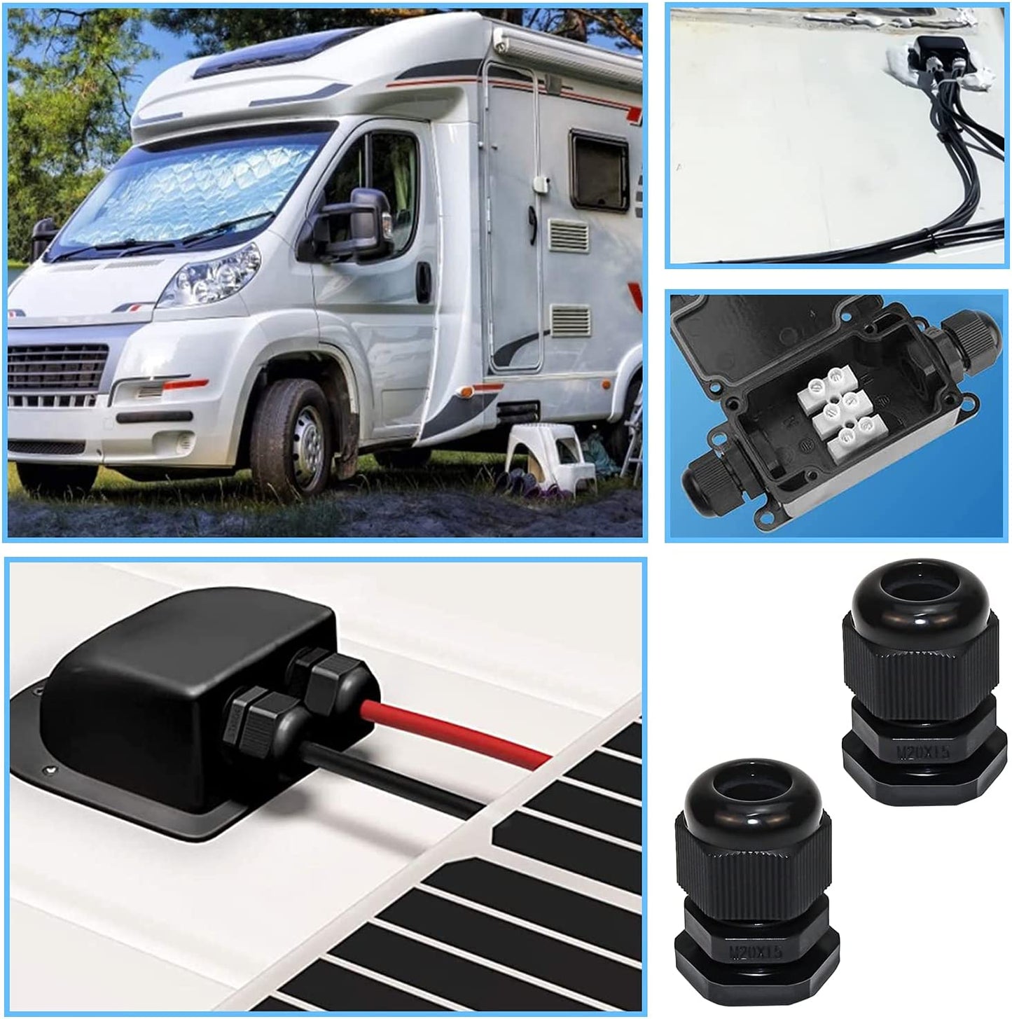 Solar Kabeldurchführung 2-Fach Solar Dachdurchführung Ziegel wasserdichte Solarmodule Kabelverbinder für Wohnmobil Photovoltaik RV Camper Sat-Anlage Klimaanlage Caravan Booten