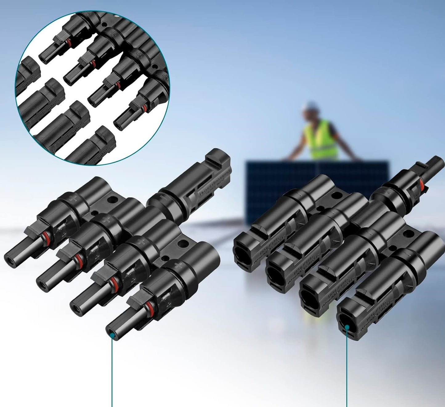 Solar 4T-connector male/female, solar panel cable connector, solar branch connector for parallel connection between solar cells (1 pair)