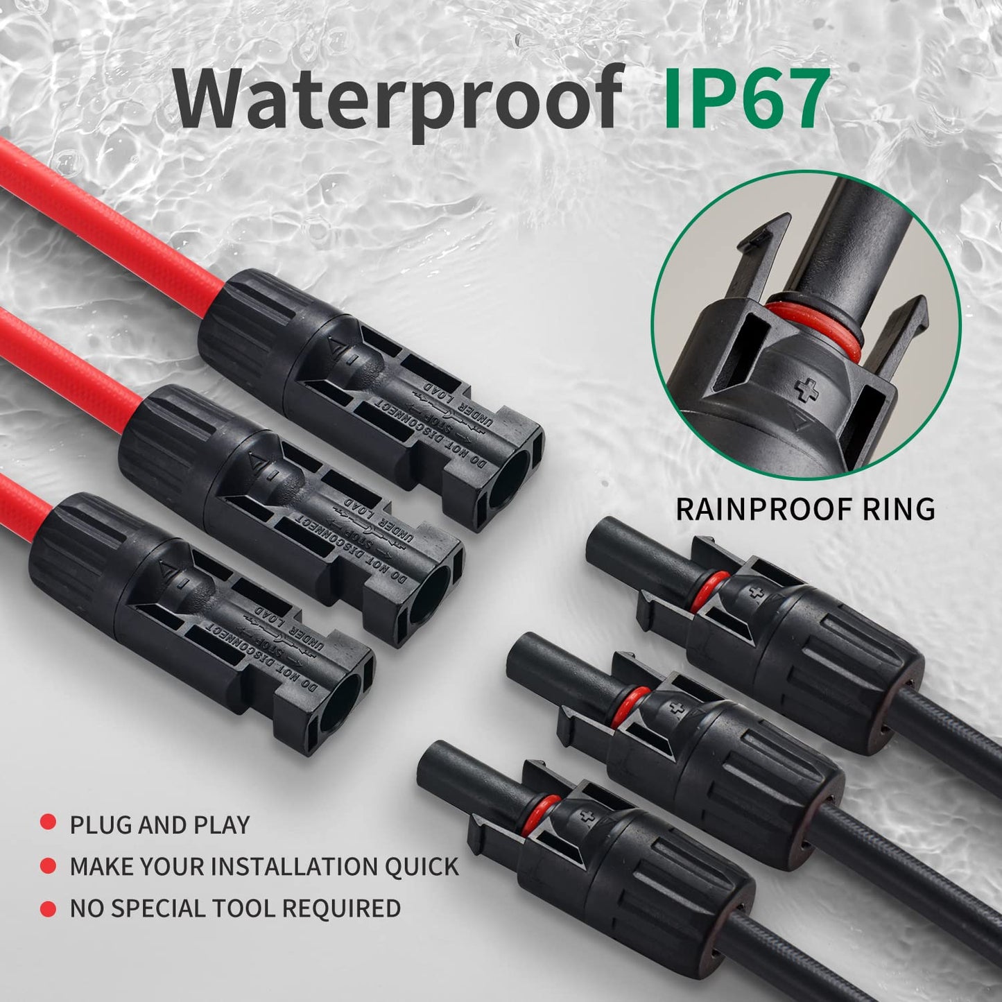 Solar module cable Y-connector 2.5-6 mm², solar cable Y-distributor 12/10 AWG photovoltaic solar cable PV connector 1 pair MMMF + FFFM for parallel PV connection, red + black