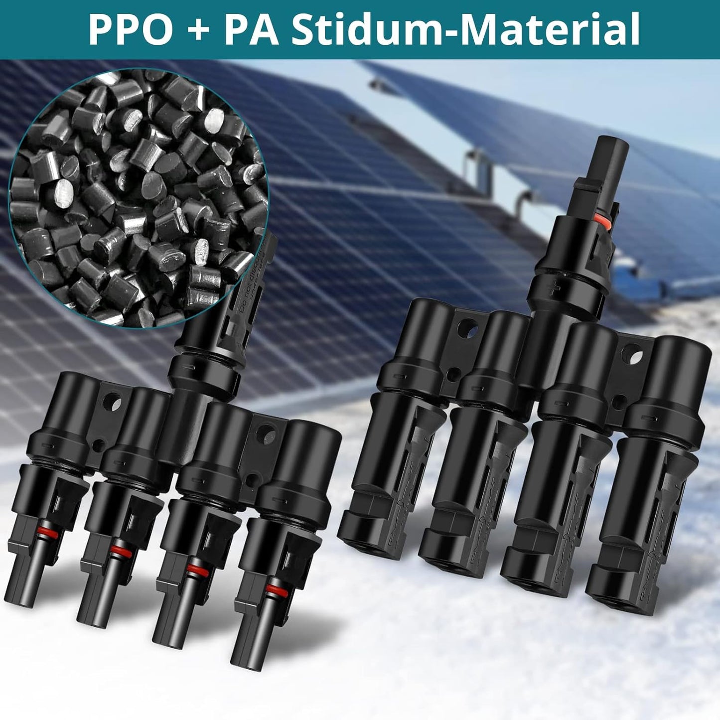 Solar 4T-connector male/female, solar panel cable connector, solar branch connector for parallel connection between solar cells (1 pair)
