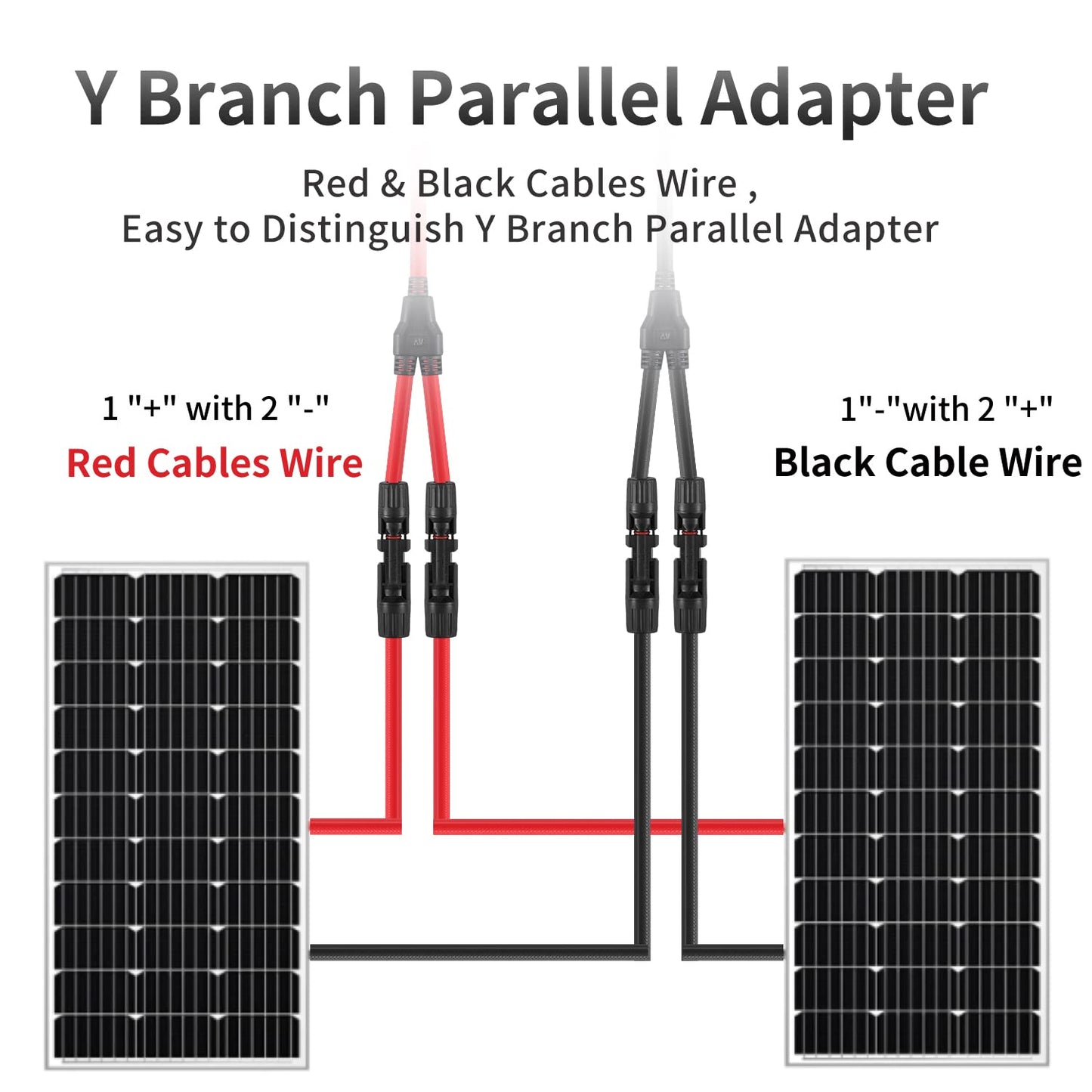 Solar module cable Y-connector 2.5-6 mm², solar cable Y-distributor 12/10 AWG photovoltaic solar cable PV connector 1 pair MMF + FFM for parallel PV connection, red + black