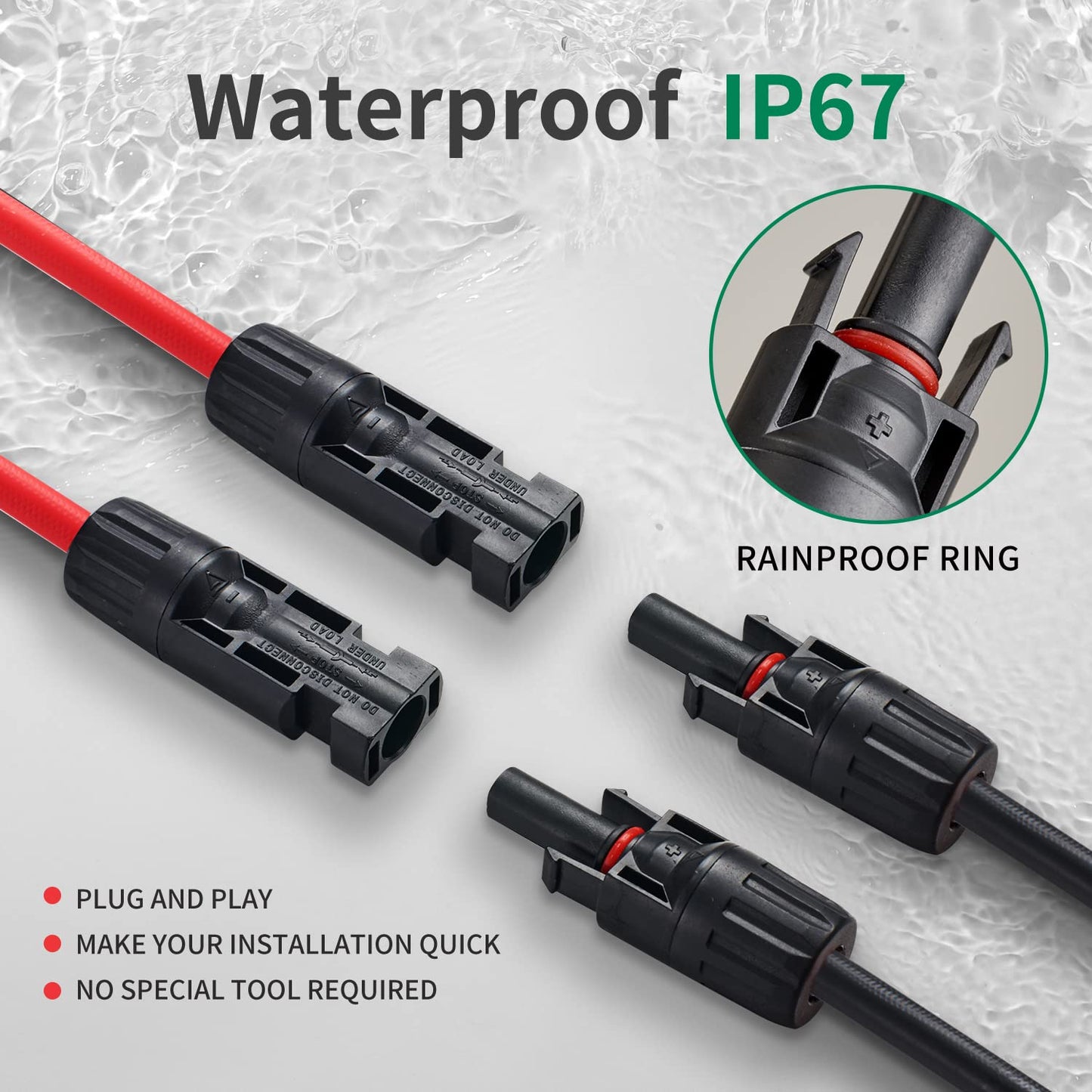 Solar module cable Y-connector 2.5-6 mm², solar cable Y-distributor 12/10 AWG photovoltaic solar cable PV connector 1 pair MMF + FFM for parallel PV connection, red + black