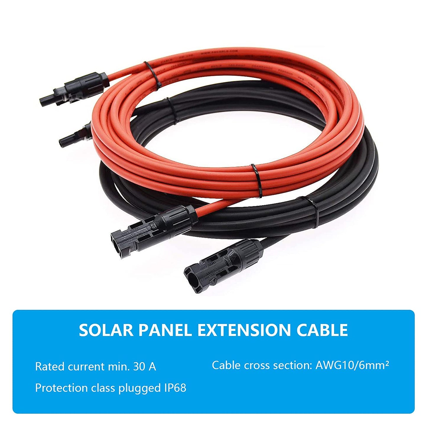 Solar cable extension 4mm² / 6mm² 1-20m solar panel adapter cable, solar cable extension, both sides MC-4 solar connector solar cable extension cable, for plug solar system solar cells photovoltaic assembly (black + red)