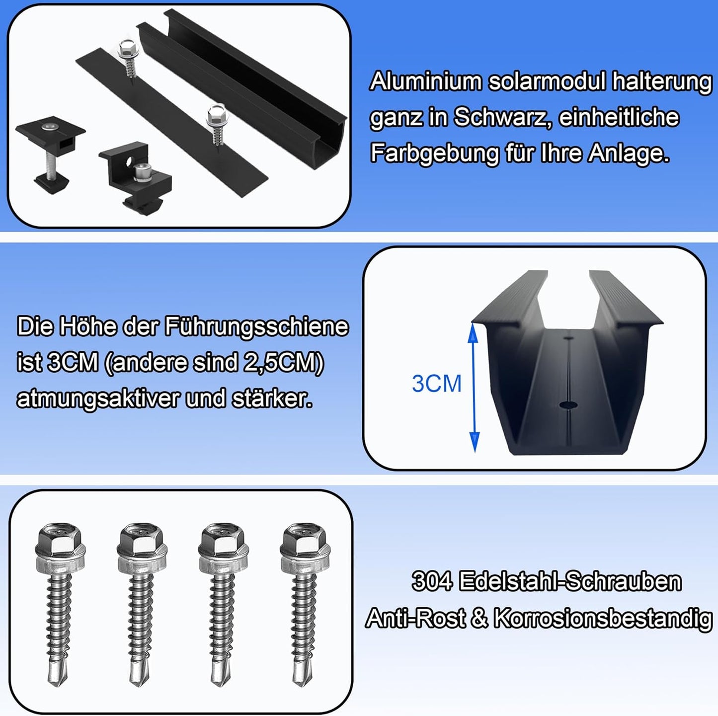 Mini mounting rail set for solar modules silver/black 12cm