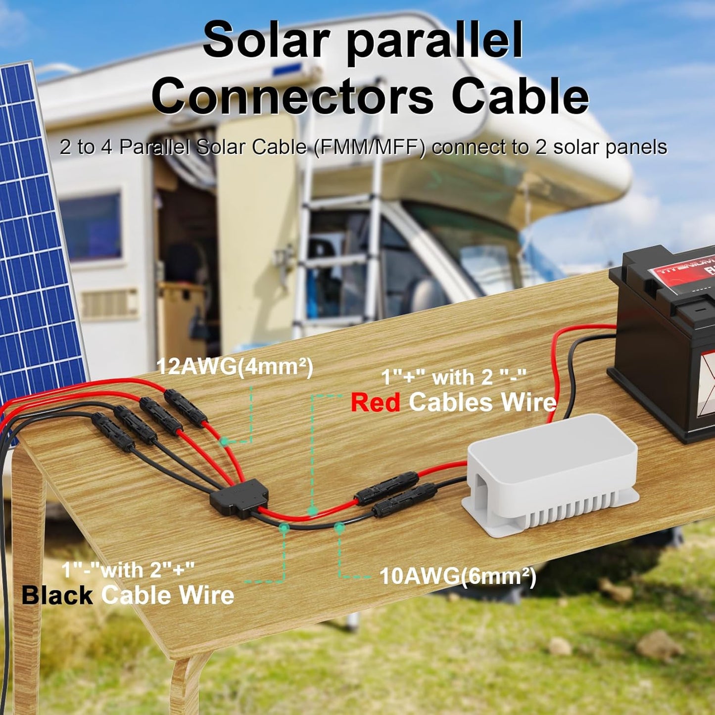 Solar-Anschlusskabel, Solar-Panel Y Zweig Parallelverbinder, 30A 1000V  4mm²/ 6mm² 2 bis 4 Splitter Solar-Panel-Steckverbinder Verlängerungskabel Solarkabel Stecker,Solarpanel-Anschlusskabel (2 bis 4)