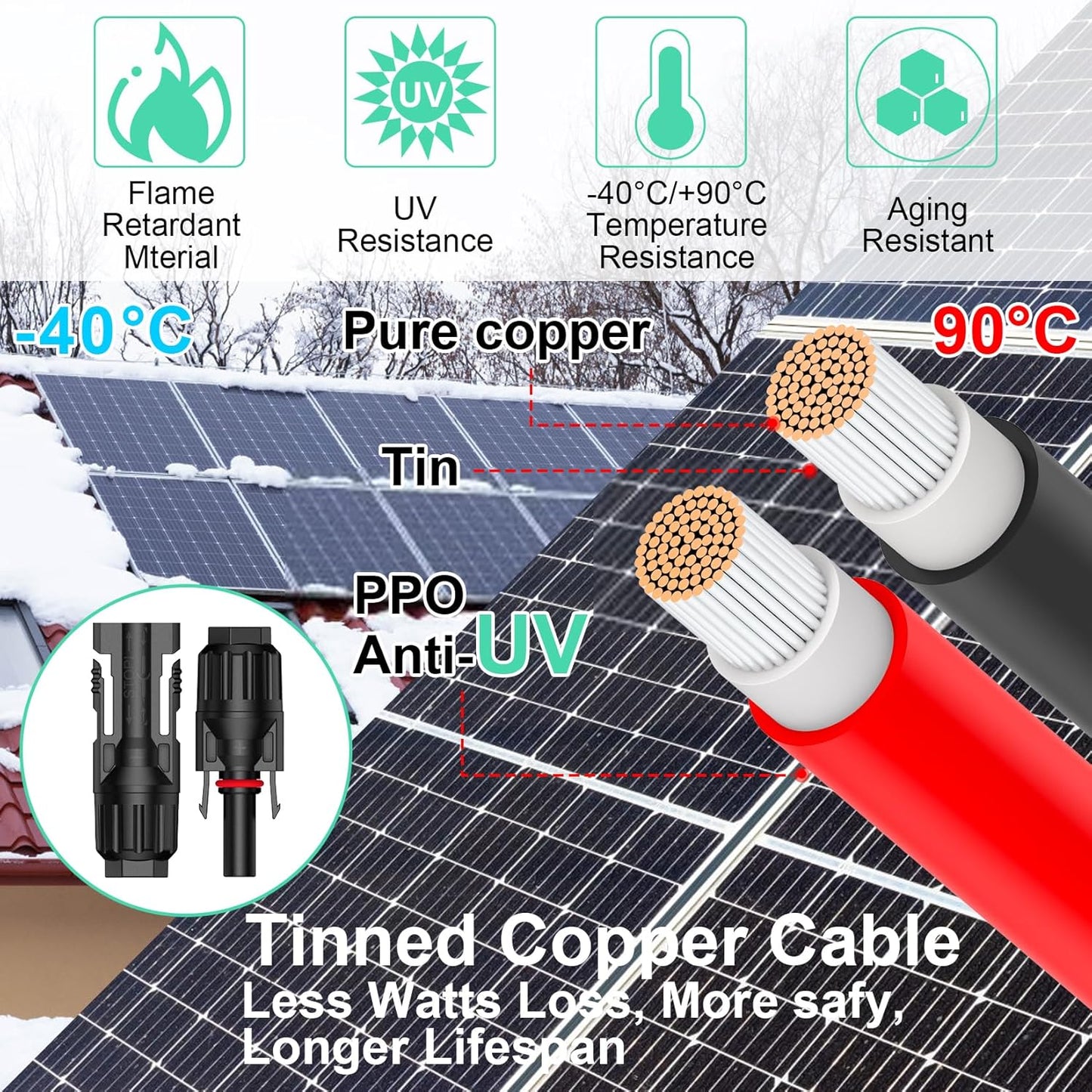 Solar-Anschlusskabel, Solar-Panel Y Zweig Parallelverbinder, 30A 1000V  4mm²/ 6mm² 2 bis 4 Splitter Solar-Panel-Steckverbinder Verlängerungskabel Solarkabel Stecker,Solarpanel-Anschlusskabel (2 bis 4)