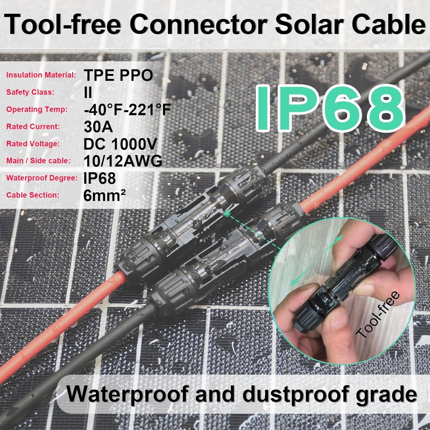Solar connection cable, solar panel Y branch parallel connector, 30A 1000V 4mm² / 6mm² 2 to 6 splitter solar panel connector extension cable solar cable connector, solar panel connection cable (2 to 6) 
